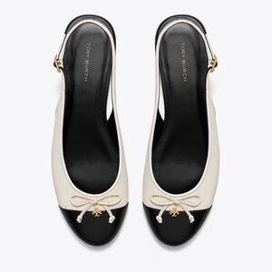Tory Burch Cream and Black Flats with Gold Accent